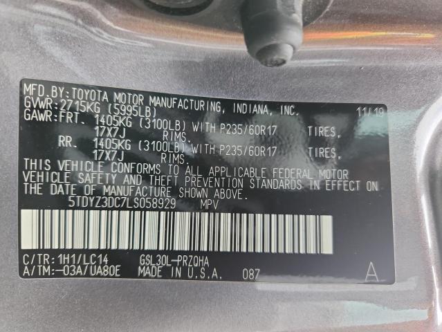 2020 TOYOTA SIENNA XLE 5TDYZ3DC7LS058929