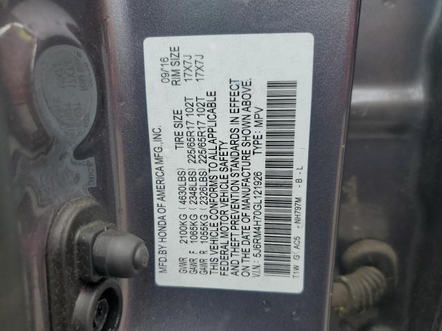2016 HONDA CR-V EXL 5J6RM4H70GL121926