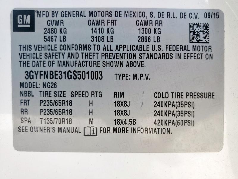 2016 CADILLAC SRX LUXURY - 3GYFNBE31GS501003