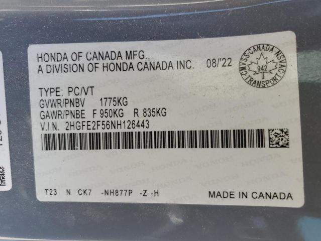 2022 HONDA CIVIC SPOR 2HGFE2F56NH126443