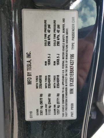 2019 TESLA MODEL 3 5YJ3E1EB8KF437196