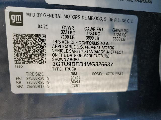 2021 GMC SIERRA K15 3GTU9DED4MG326637