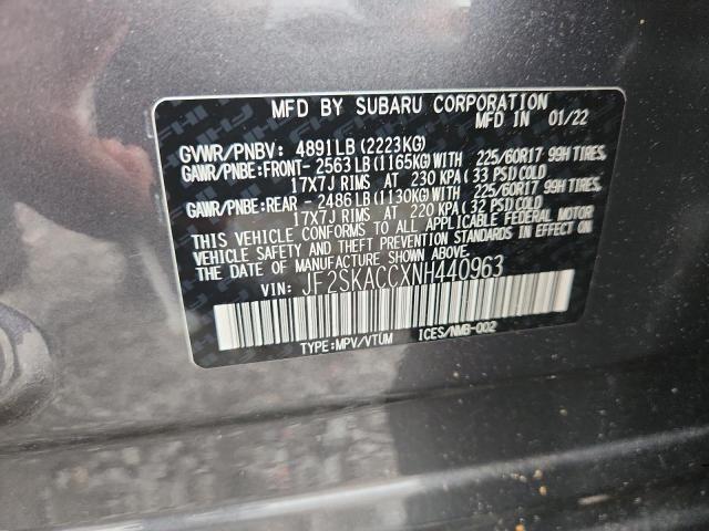 2022 SUBARU FORESTER JF2SKACCXNH440963