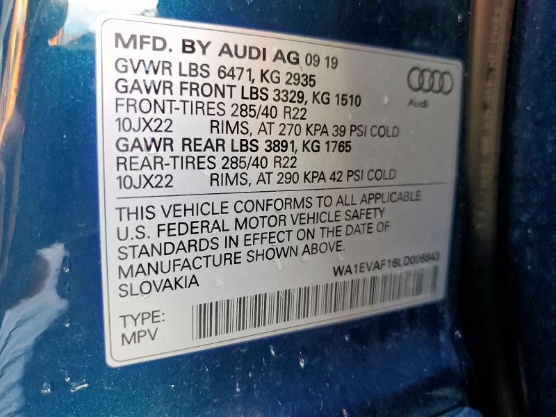 2020 AUDI Q8 PREMIUM WA1EVAF16LD006843