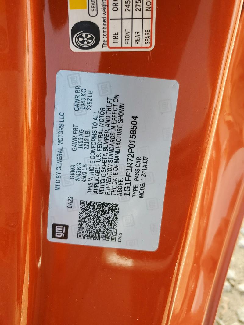 2023 CHEVROLET CAMARO LT1 1G1FF1R72P0158504