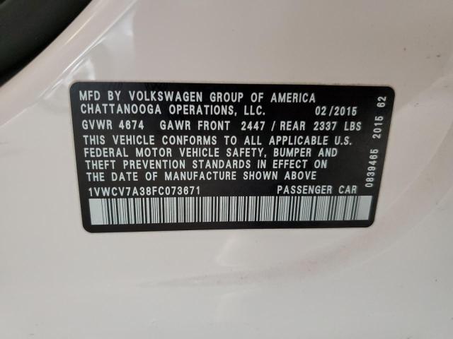 2015 VOLKSWAGEN PASSAT SEL 1VWCV7A38FC073671