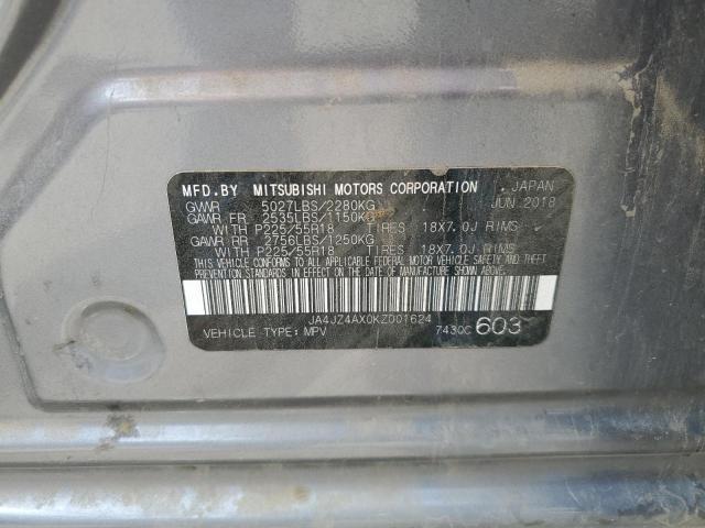 2019 MITSUBISHI OUTLANDER JA4JZ4AX0KZ001624