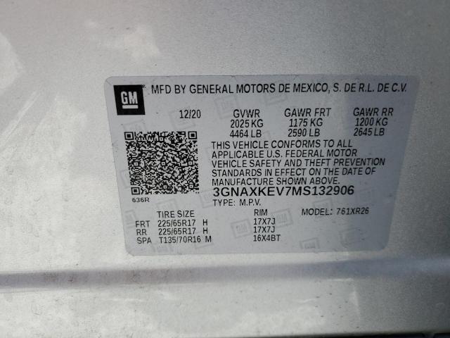 2021 CHEVROLET EQUINOX LT 3GNAXKEV7MS132906