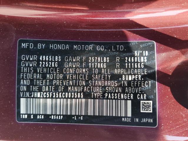 2019 HONDA CLARITY TO JHMZC5F35KC003585