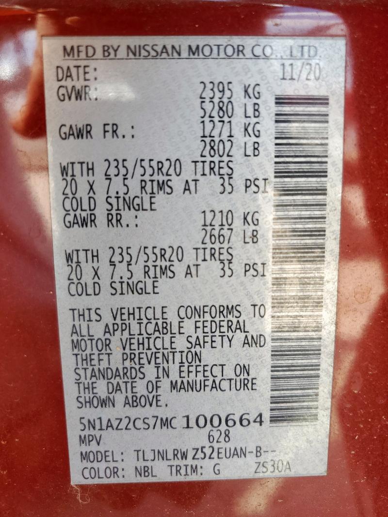2021 NISSAN MURANO SL 5N1AZ2CS7MC100664
