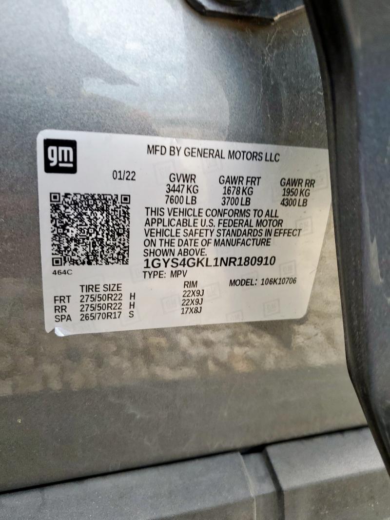 2022 CADILLAC ESCALADE S 1GYS4GKL1NR180910