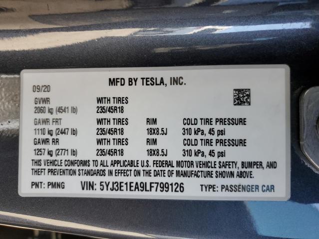 2020 TESLA MODEL 3 5YJ3E1EA9LF799126