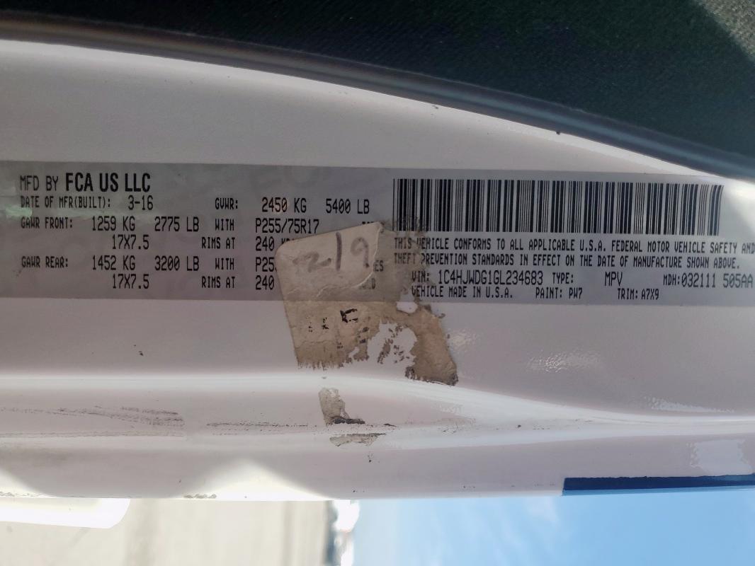 2016 JEEP WRANGLER U 1C4HJWDG1GL234683