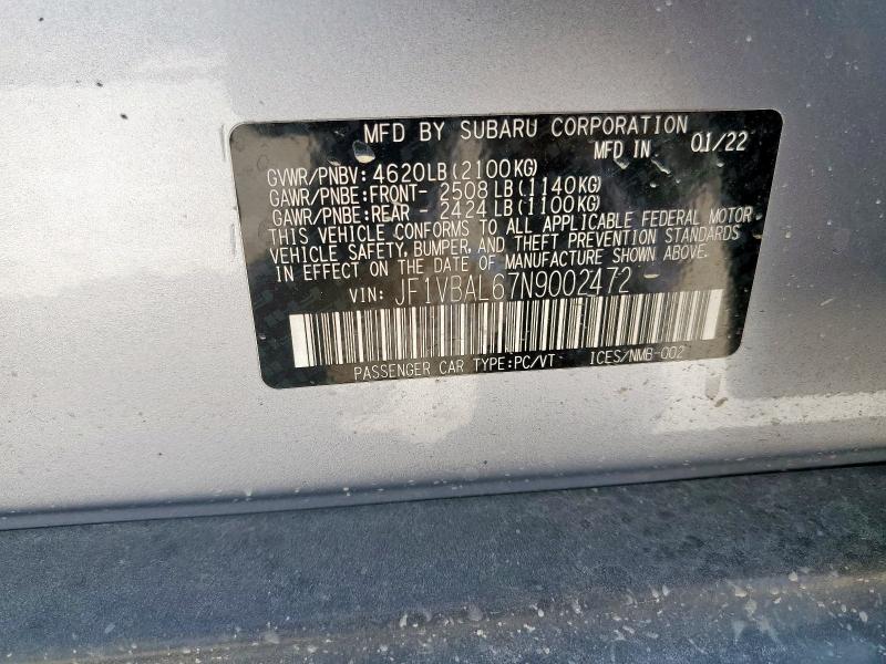 2022 SUBARU WRX LIMITE JF1VBAL67N9002472