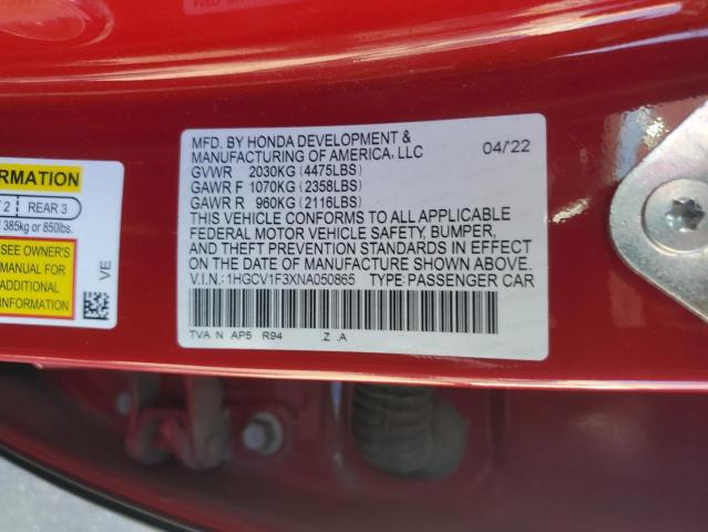 2022 HONDA ACCORD SPORT 1HGCV1F3XNA050865