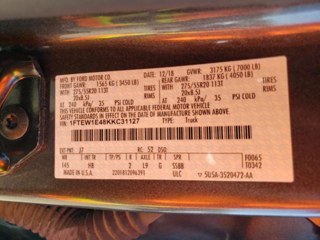 2019 FORD F150 SUPERCREW 1FTEW1E48KKC31127