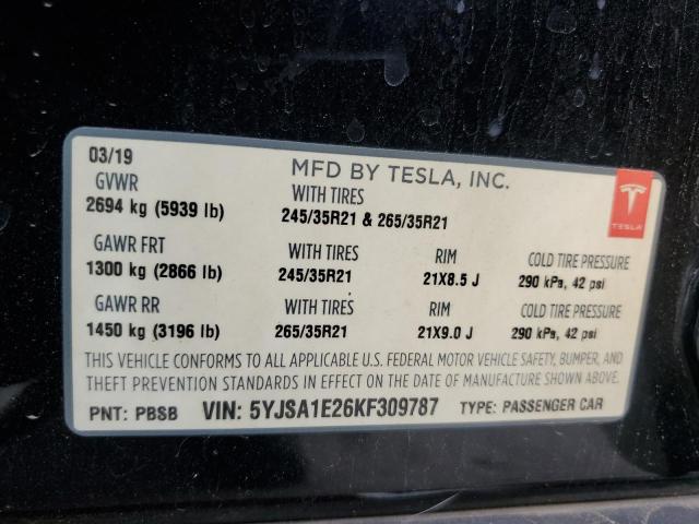 2019 TESLA MODEL S 5YJSA1E26KF309787