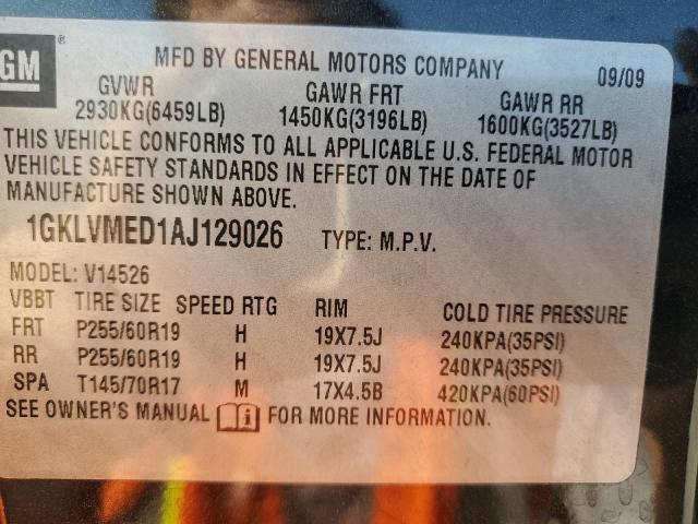 2010 GMC ACADIA SLT - 1GKLVMED1AJ129026