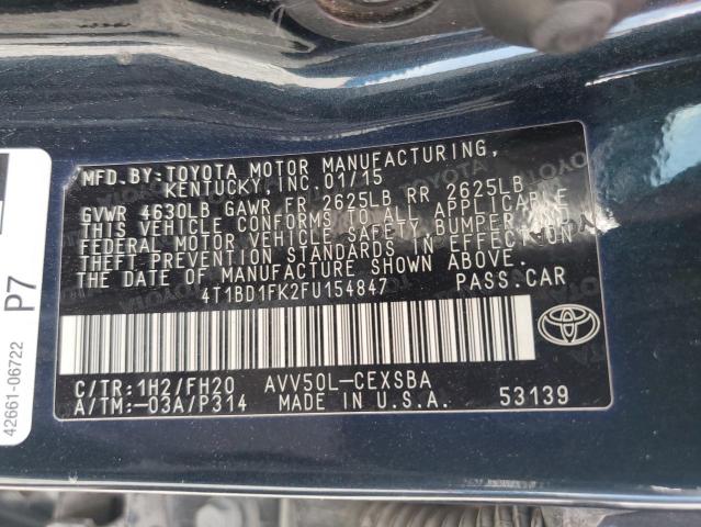 2015 TOYOTA CAMRY HYBR 4T1BD1FK2FU154847
