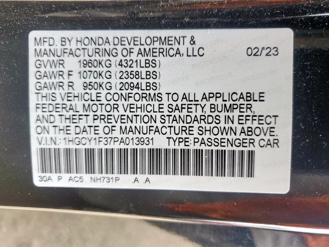 2023 HONDA ACCORD EX 1HGCY1F37PA013931