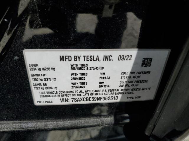 2022 TESLA MODEL X 7SAXCBE59NF362510