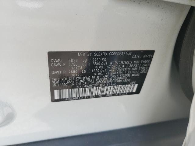 2021 SUBARU OUTBACK TO 4S4BTGPD4M3161954