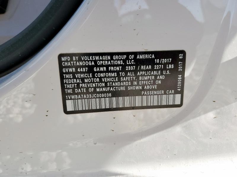 2018 VOLKSWAGEN PASSAT SE 1VWBA7A33JC009036