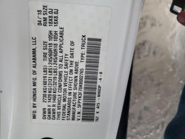 2019 HONDA RIDGELINE 5FPYK3F70KB002765