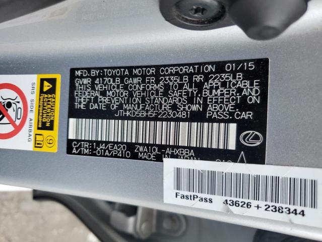 2015 LEXUS CT 200 JTHKD5BH5F2230481