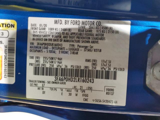 2020 FORD FUSION SE - 3FA6P0HD2LR160243