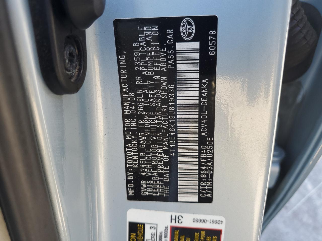 Lot #3264498437 2009 TOYOTA CAMRY BASE