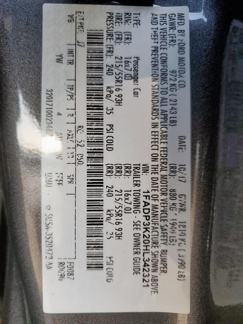 2017 FORD FOCUS SE - 1FADP3K20HL342321