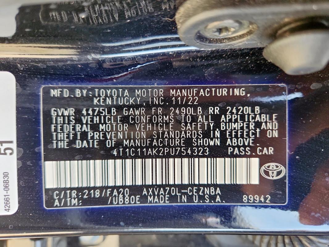 2023 TOYOTA CAMRY LE 4T1C11AK2PU754323