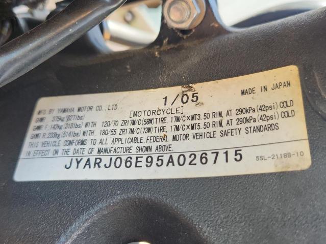 2005 YAMAHA YZFR6 L JYARJ06E95A026715