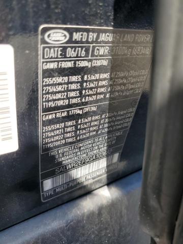 2016 LAND ROVER RANGE ROVE SALWR2EF9GA103682
