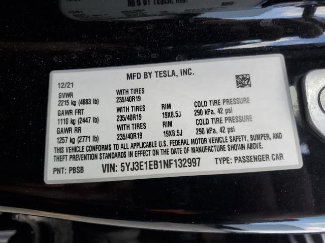 2022 TESLA MODEL 3 5YJ3E1EB1NF132997