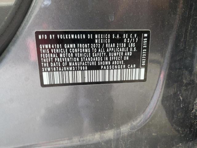 2017 VOLKSWAGEN JETTA S 3VW167AJ6HM317998