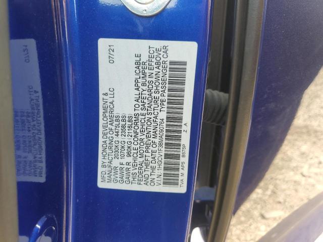 2021 HONDA ACCORD 1HGCV1F38MA090764
