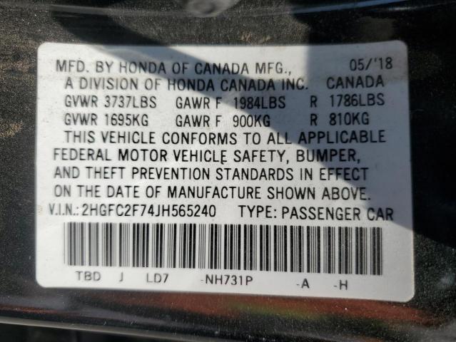 2018 HONDA CIVIC EX - 2HGFC2F74JH565240
