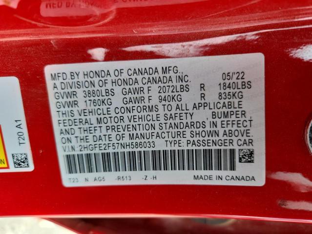2022 HONDA CIVIC SPOR 2HGFE2F57NH586033