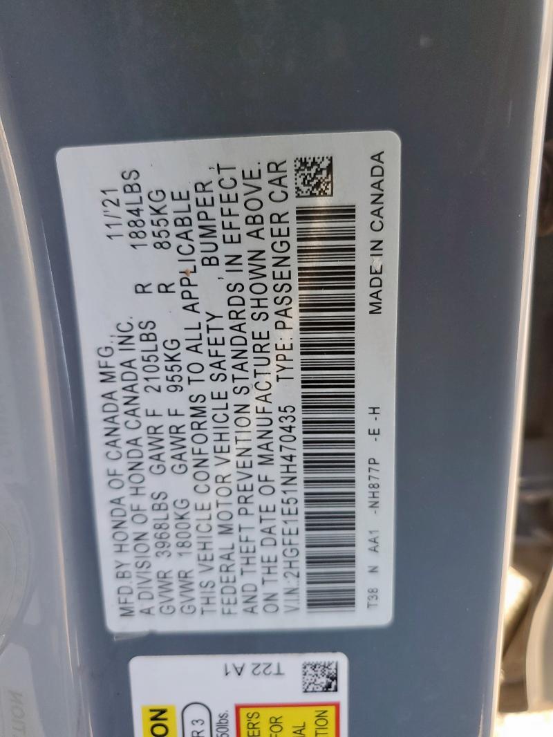 2022 HONDA CIVIC SI 2HGFE1E51NH470435