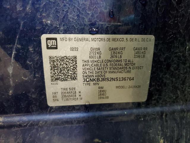 2022 CHEVROLET BLAZER 3LT 3GNKBJRS2NS136764