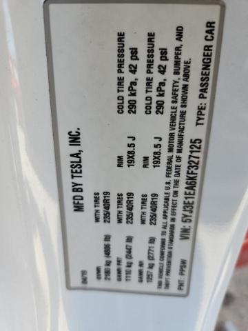 2019 TESLA MODEL 3 5YJ3E1EA6KF327125