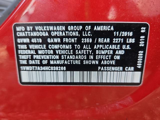 2017 VOLKSWAGEN PASSAT R-L - 1VWDT7A34HC038266