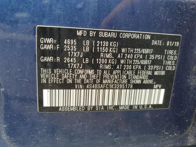 2019 SUBARU OUTBACK 2. 4S4BSAFC1K3295178