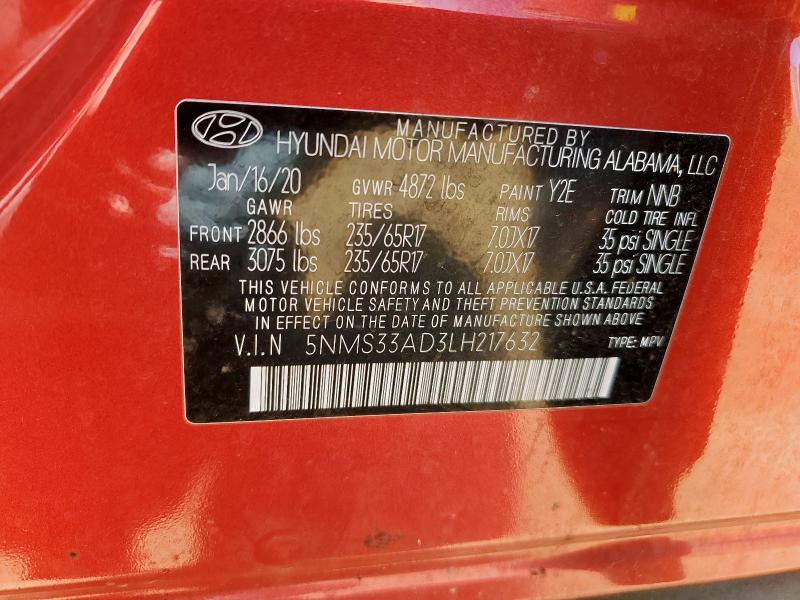 2020 HYUNDAI SANTA FE S - 5NMS33AD3LH217632