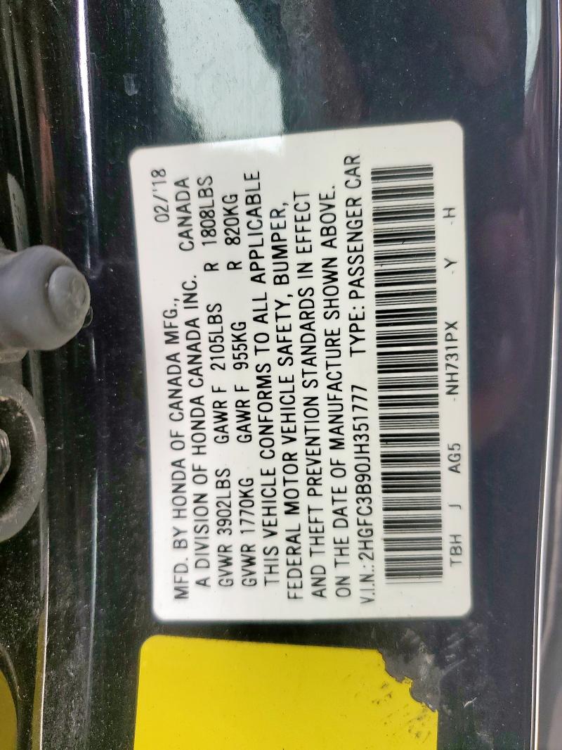 2018 HONDA CIVIC TOUR 2HGFC3B90JH351777