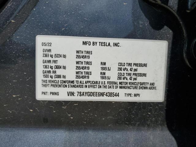 2022 TESLA MODEL Y 7SAYGDEE6NF438544