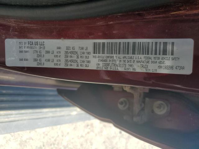 2019 RAM 1500 LARAM 1C6SRFJT7KN631173