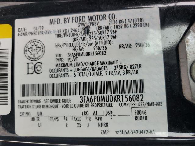 2019 FORD FUSION SEL - 3FA6P0MU0KR156082
